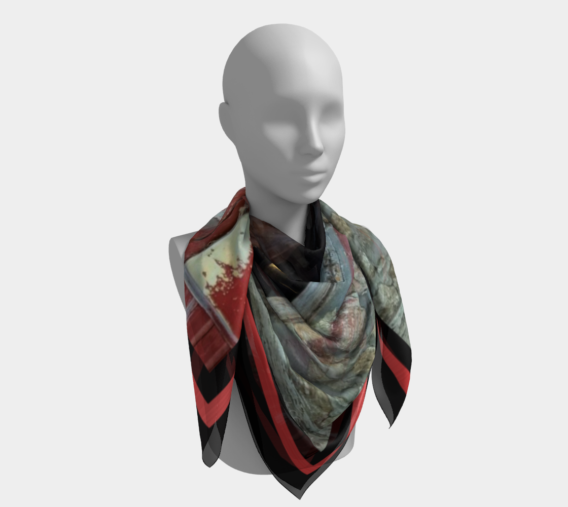 Horse in Red Barn Black Border by JVH Scarf