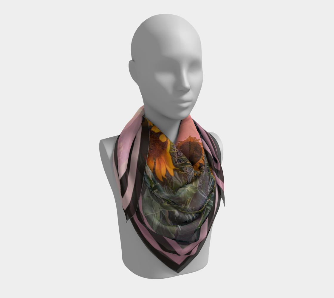 Sunflowers Pretty in Pink Sunset Charcoal Stripe Scarf